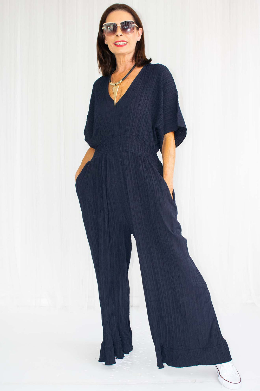 Luciana Wide Leg Palazzo Jumpsuit in Navy