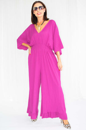 Luciana Wide Leg Palazzo Jumpsuit in Raspberry