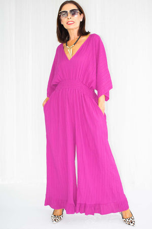 Luciana Wide Leg Palazzo Jumpsuit in Raspberry