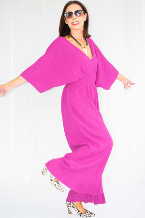 Luciana Wide Leg Palazzo Jumpsuit in Raspberry