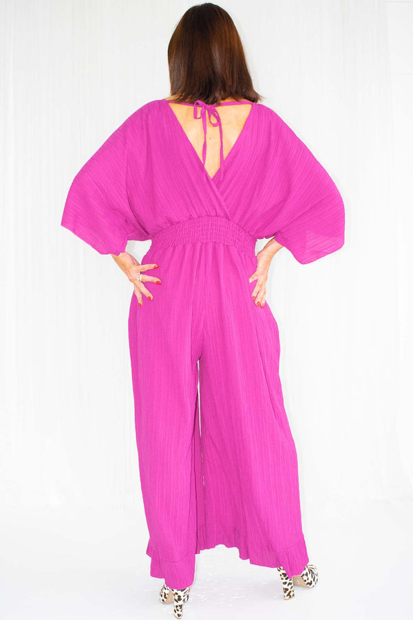 Luciana Wide Leg Palazzo Jumpsuit in Raspberry