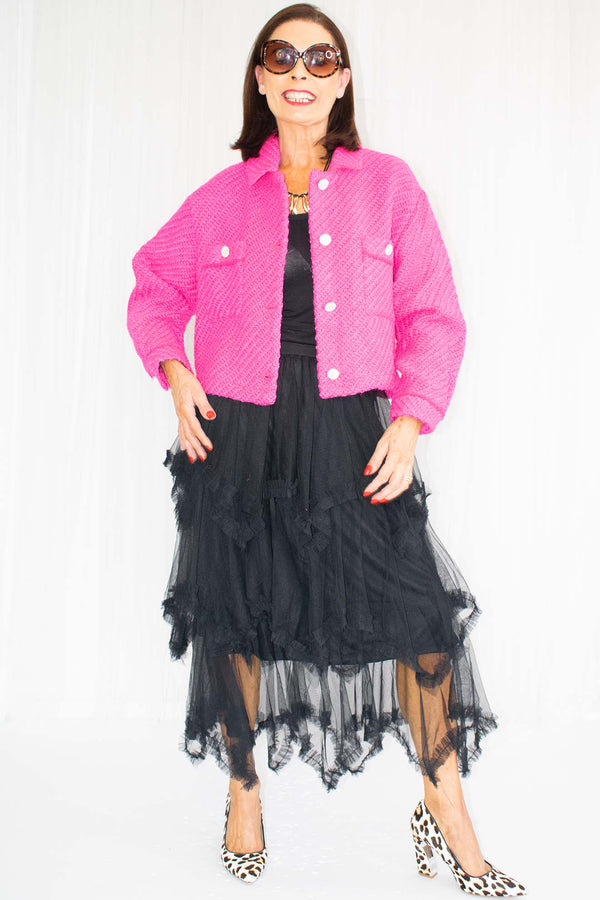 Luxury Carlton Boucle Jacket in Hot Pink
