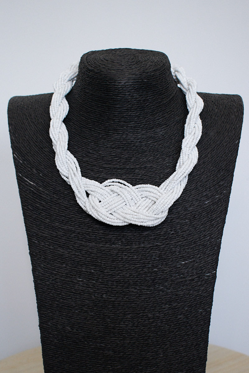 Lagenlook Plaited Bead Necklace in White