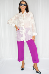 Daisy Floral Applique Organza Shirt in Cream