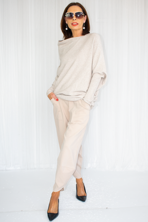 Giana Asymmetric Slouchy Fine Knit in Oatmeal
