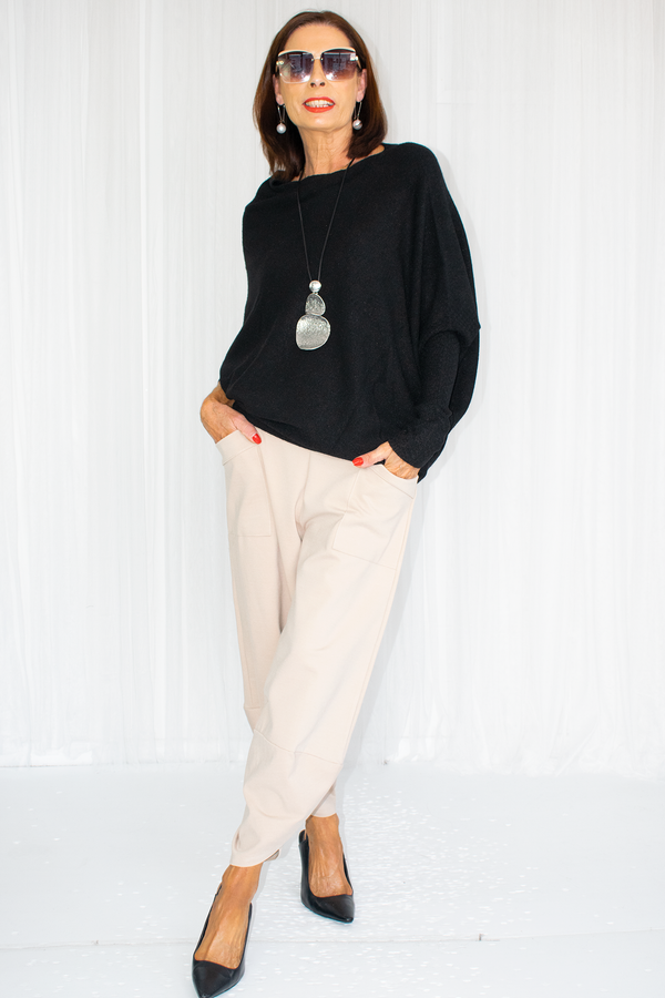 Giana Asymmetric Slouchy Fine Knit in Black