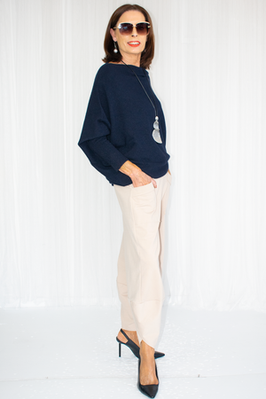 Giana Asymmetric Slouchy Fine Knit in Navy