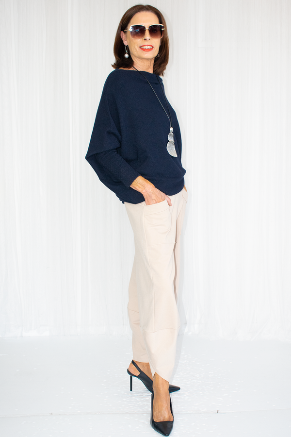 Giana Asymmetric Slouchy Fine Knit in Navy