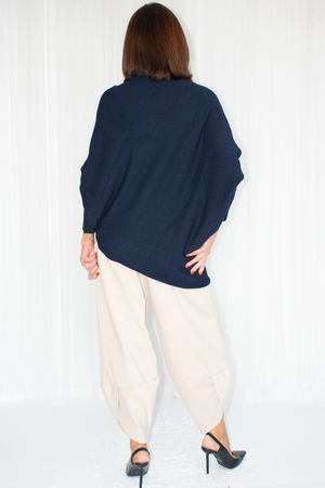Giana Asymmetric Slouchy Fine Knit in Navy
