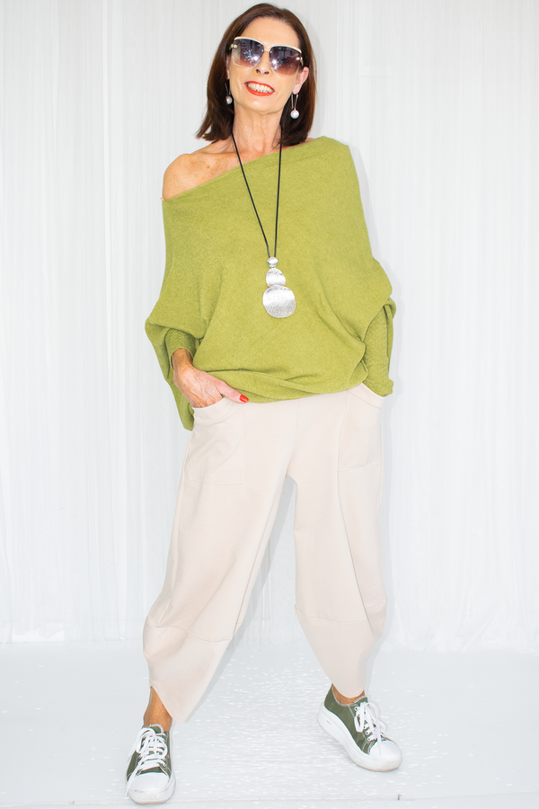 Giana Asymmetric Slouchy Fine Knit in Olive