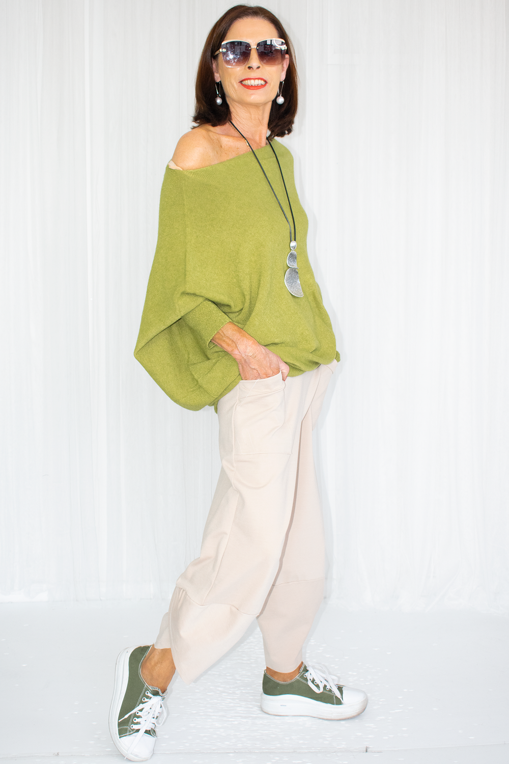 Giana Asymmetric Slouchy Fine Knit in Olive