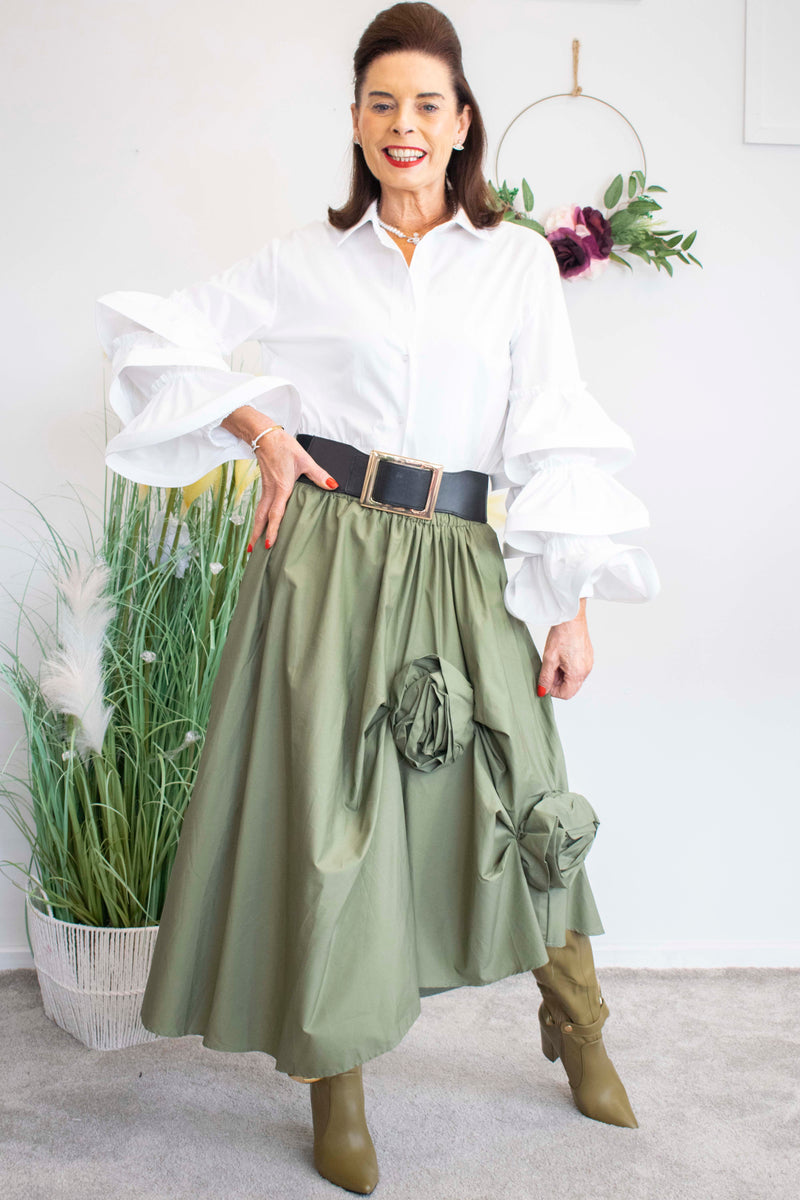 Rubie Ruffle Sleeve Shirt in Crisp White