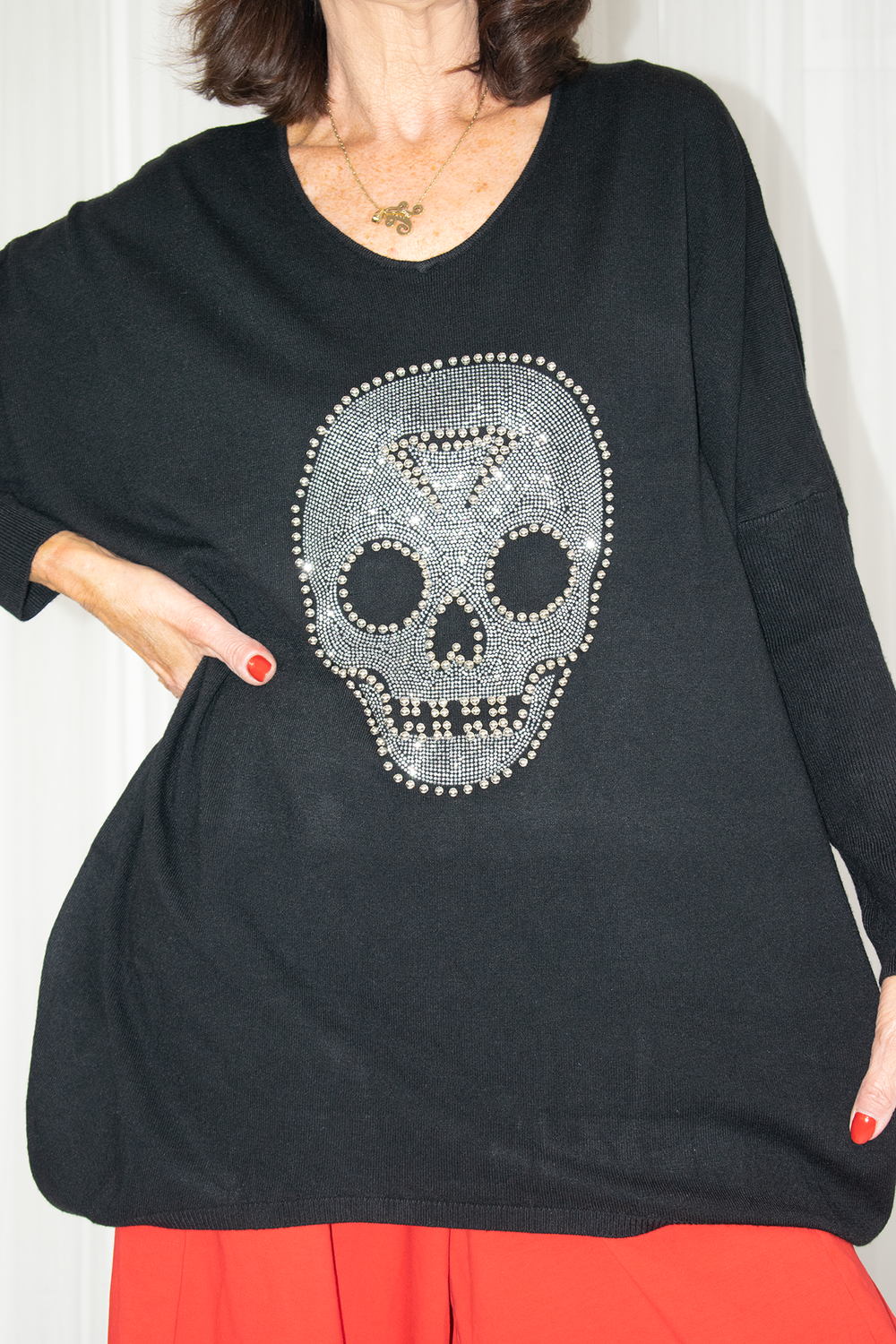 Francine Diamante Decal Knit in Black