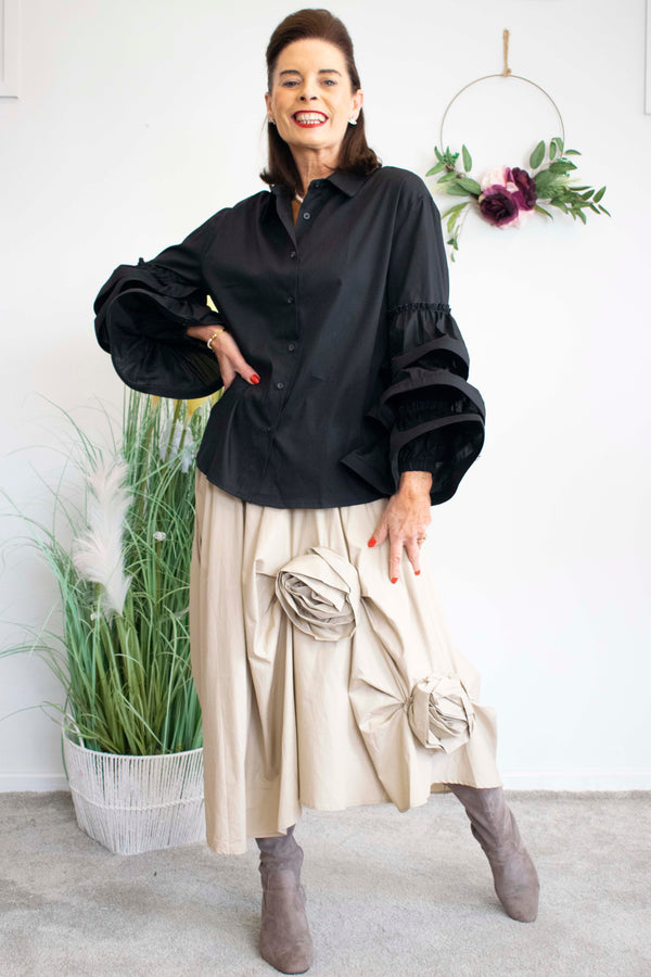 Portofino Ruffle Shirt in Black