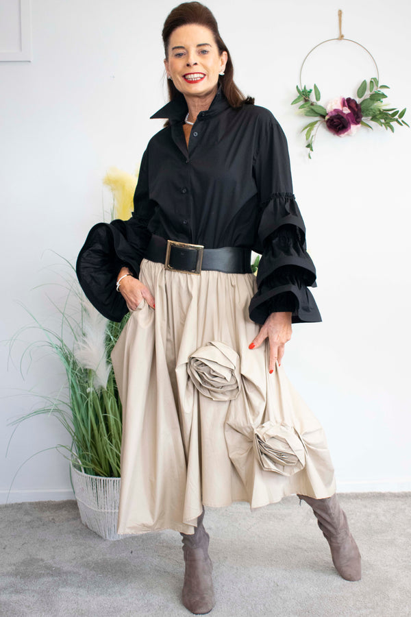 Portofino Ruffle Shirt in Black