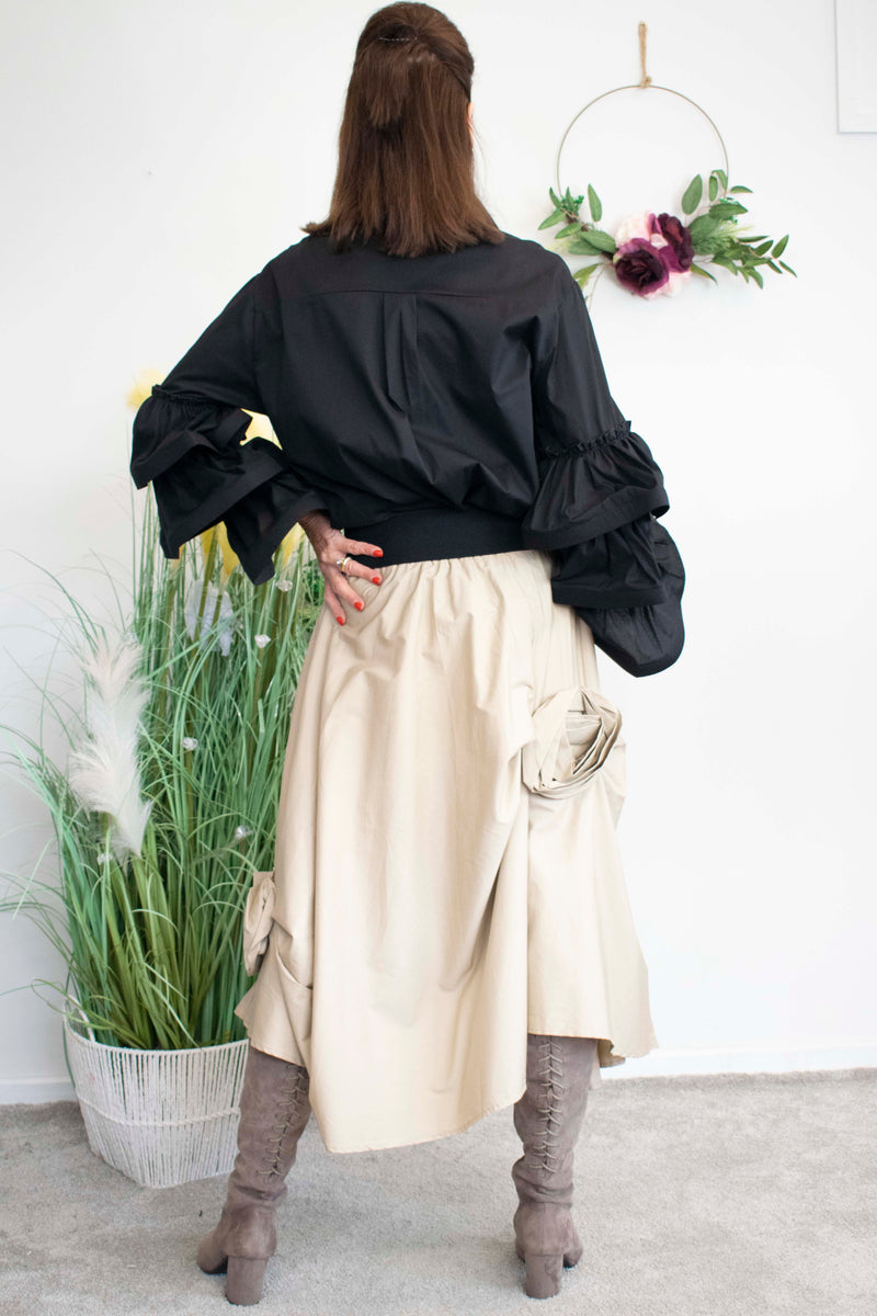 Portofino Ruffle Shirt in Black