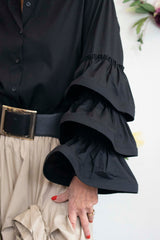 Portofino Ruffle Shirt in Black