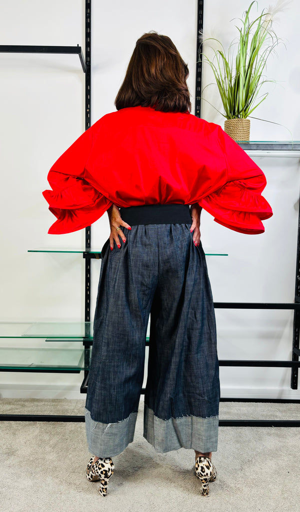 Portofino Ruffle Shirt in Red
