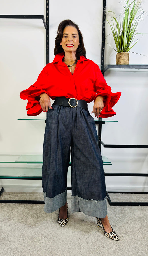Portofino Ruffle Shirt in Red