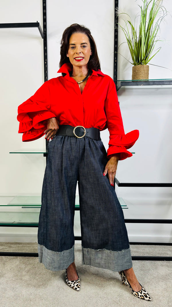 Portofino Ruffle Shirt in Red