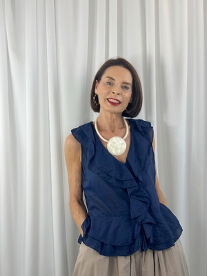 Tuscany ruffle top in navy