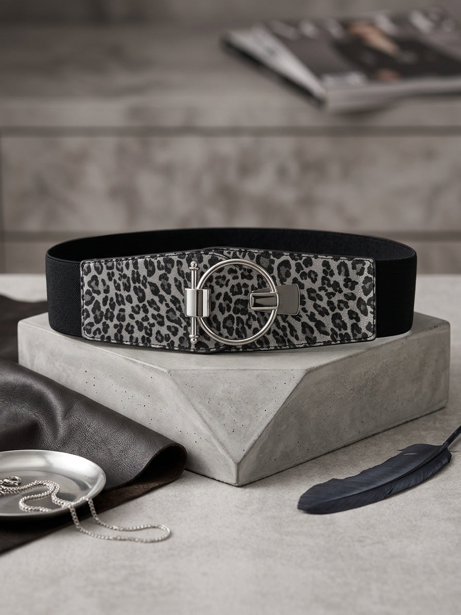 Dion belt in silver with leopard print - Bond Street Store