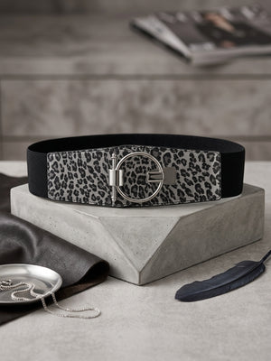 Dion belt in silver with leopard print