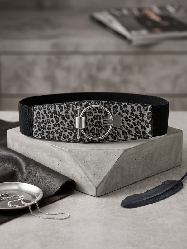 Dion belt in silver with leopard print
