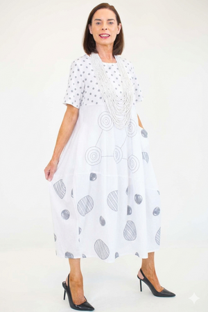 Clara Circle Print Cocoon Dress in white - Bond Street Store
