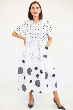 Clara Circle Print Cocoon Dress in white - Bond Street Store