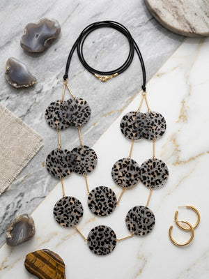 Marble necklace in grey, black and beige