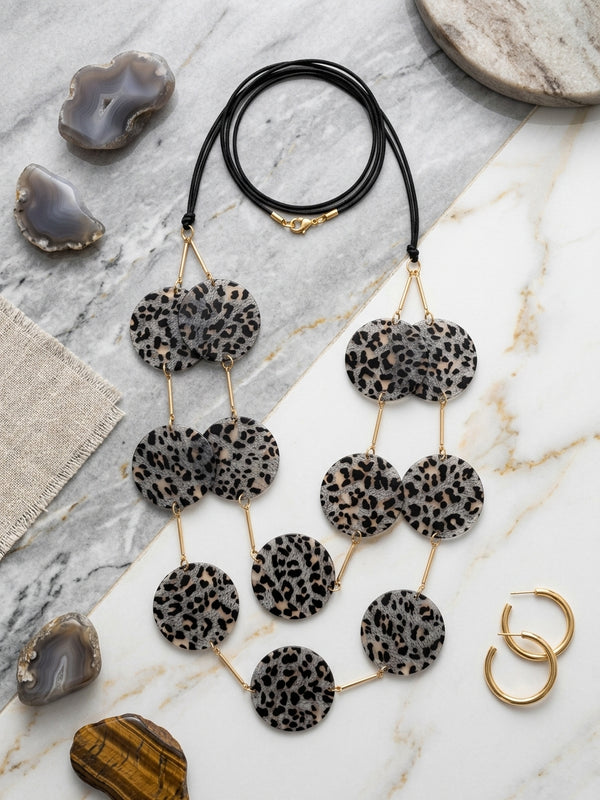 Marble necklace in grey, black and beige