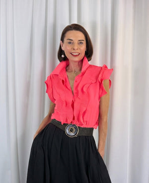 Sylvia cap sleeves shirt in acid pink