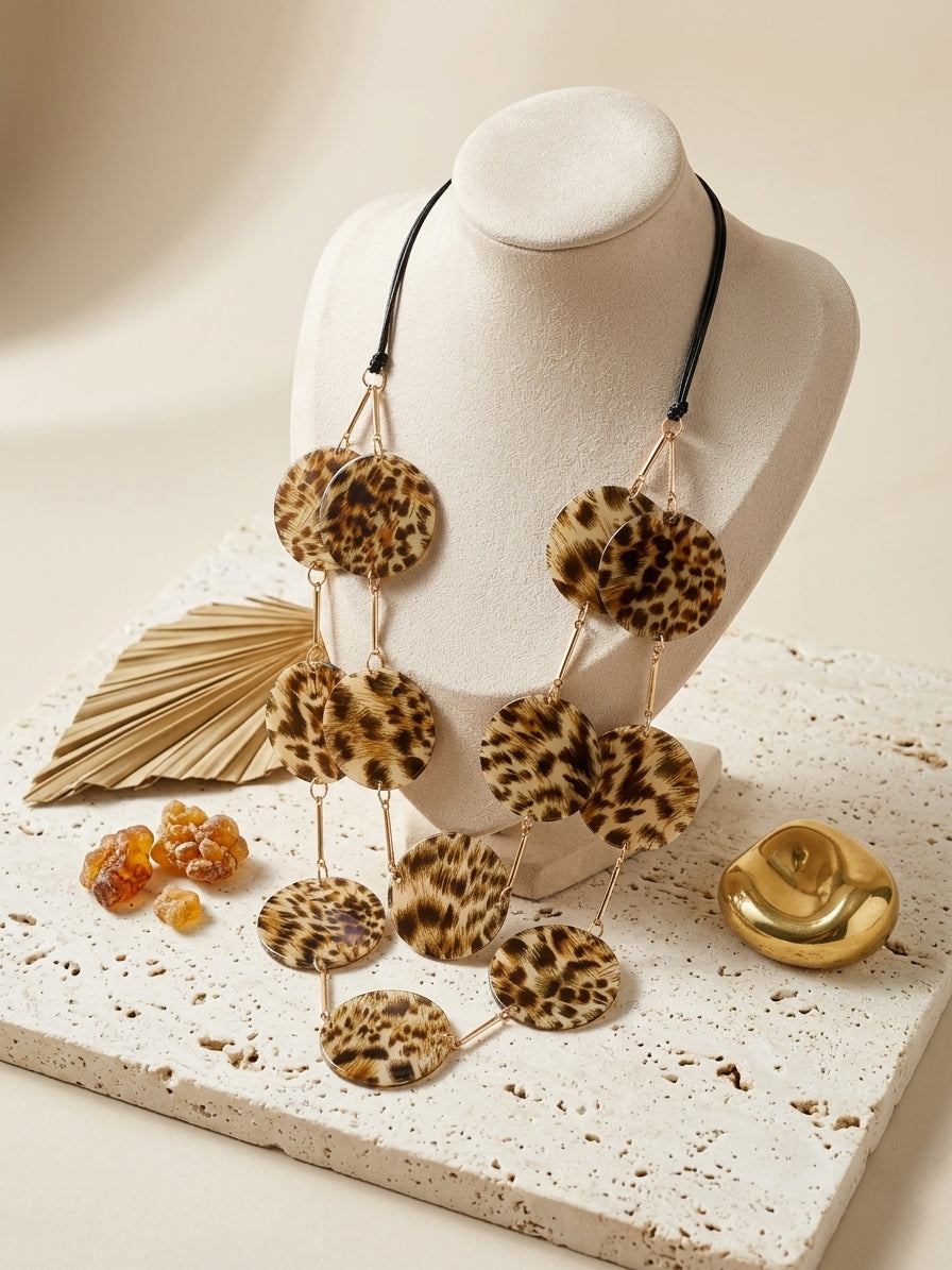Marble necklace in leopard print