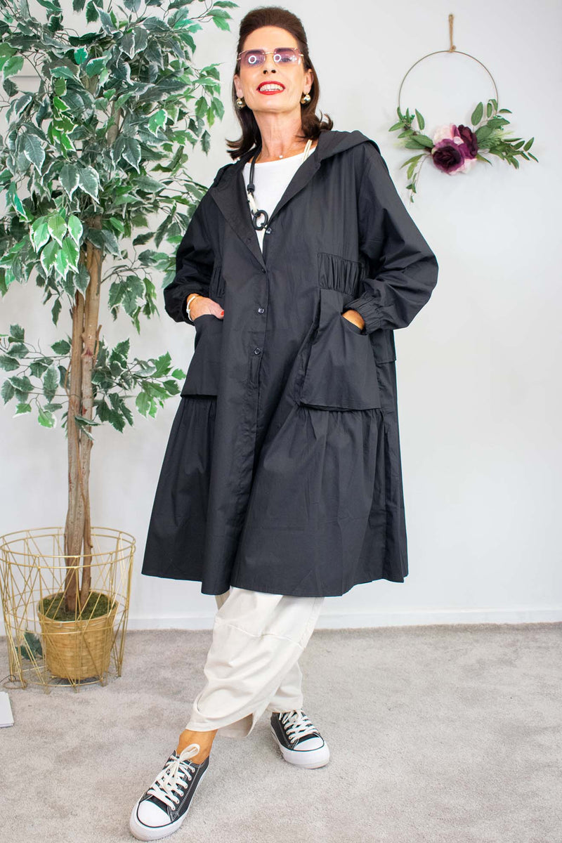 Emilia Hooded Jacket/Dress in Classic Black