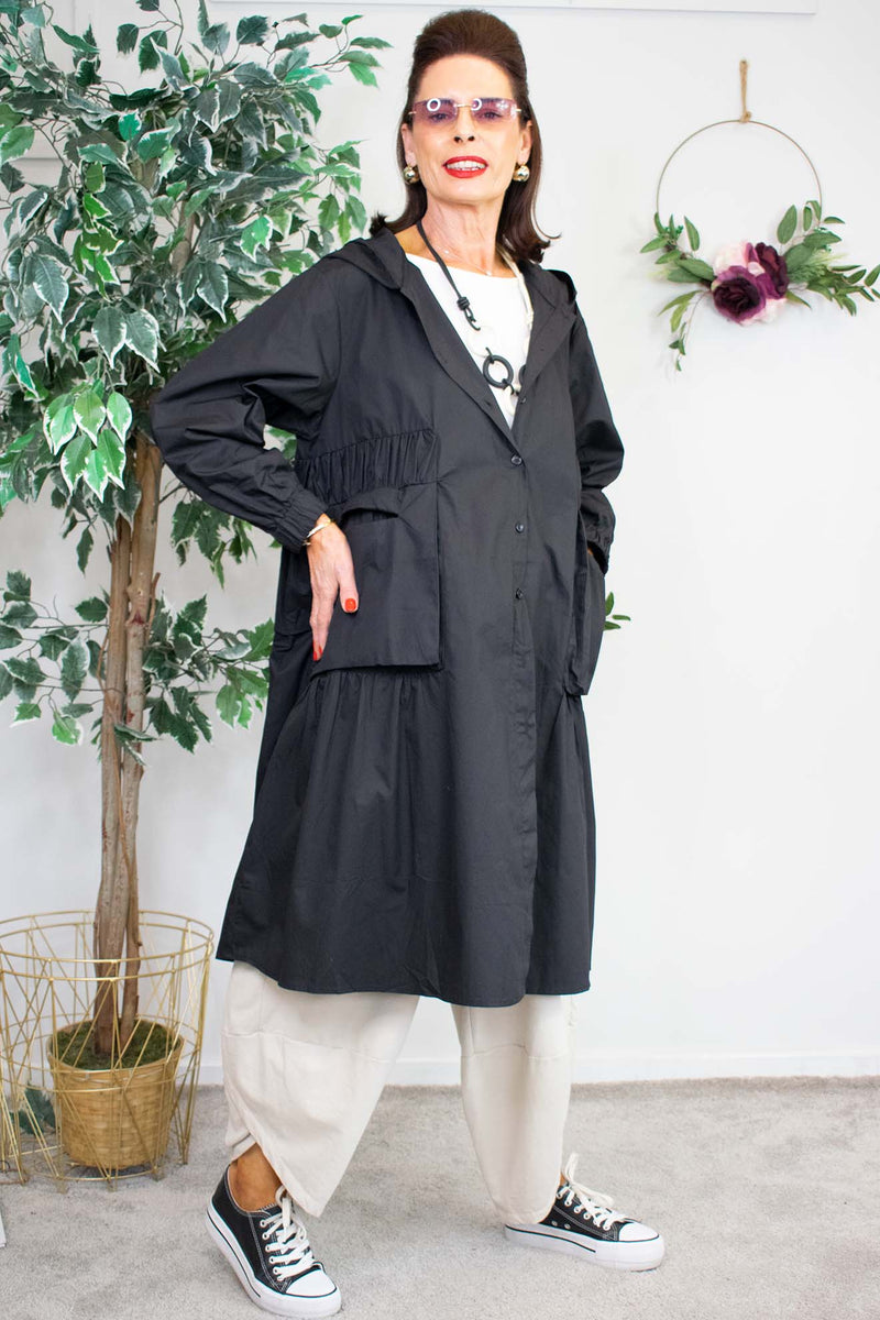 Emilia Hooded Jacket/Dress in Classic Black