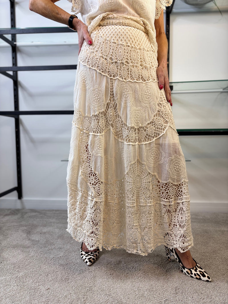 Maria Crochet Skirt in Cream