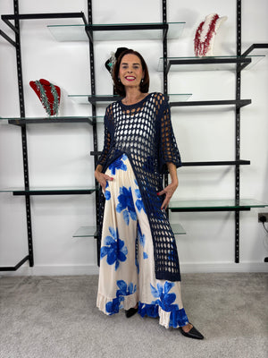 Bethenny Waterfall Crochet Top in Navy Blue
