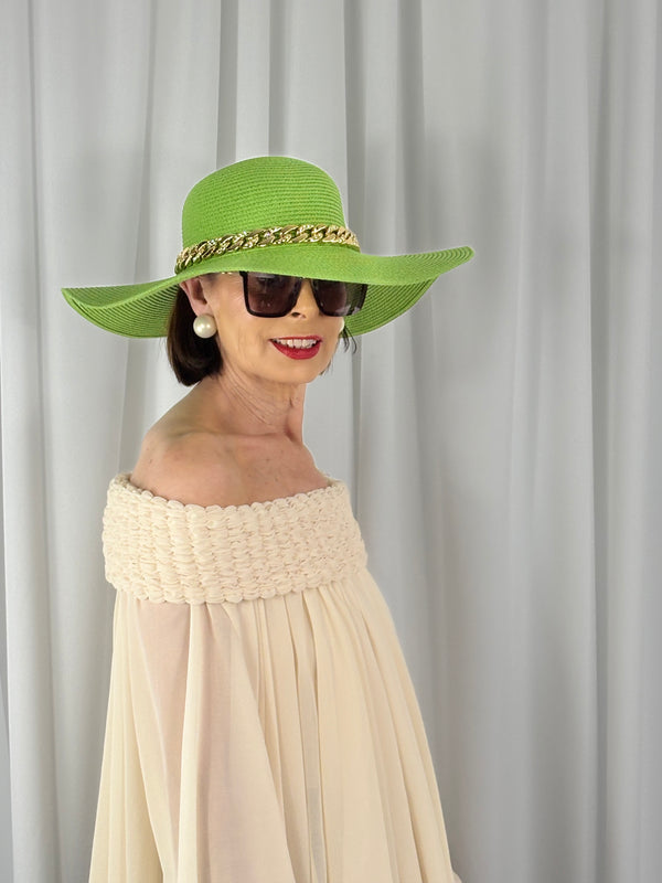 Cassy hat in Green with gold Chain - Bond Street Store