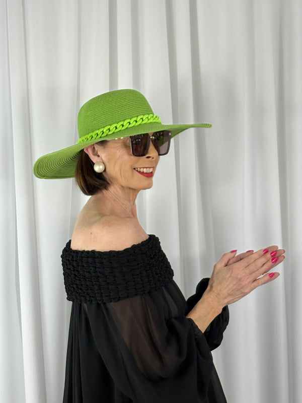 Cassy hat in Green with green chain - Bond Street Store