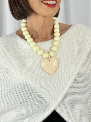Beaded Heart Necklace in beige - Bond Street Store