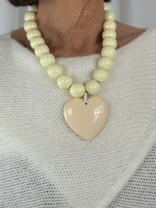 Beaded Heart Necklace in beige - Bond Street Store