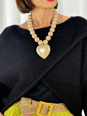 Beaded Heart Necklace in mocha - Bond Street Store