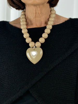 Beaded Heart Necklace in mocha - Bond Street Store