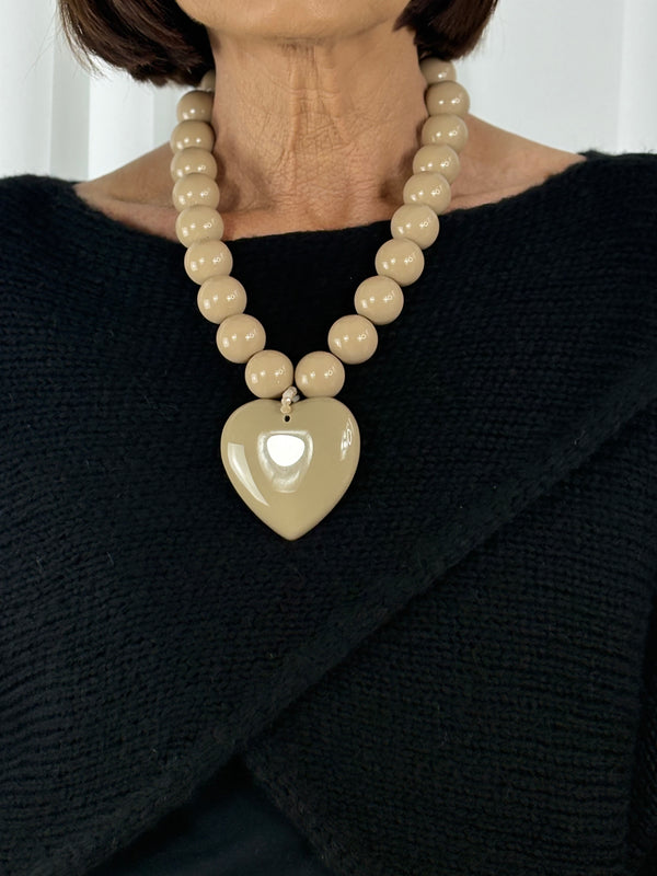 Beaded Heart Necklace in mocha - Bond Street Store