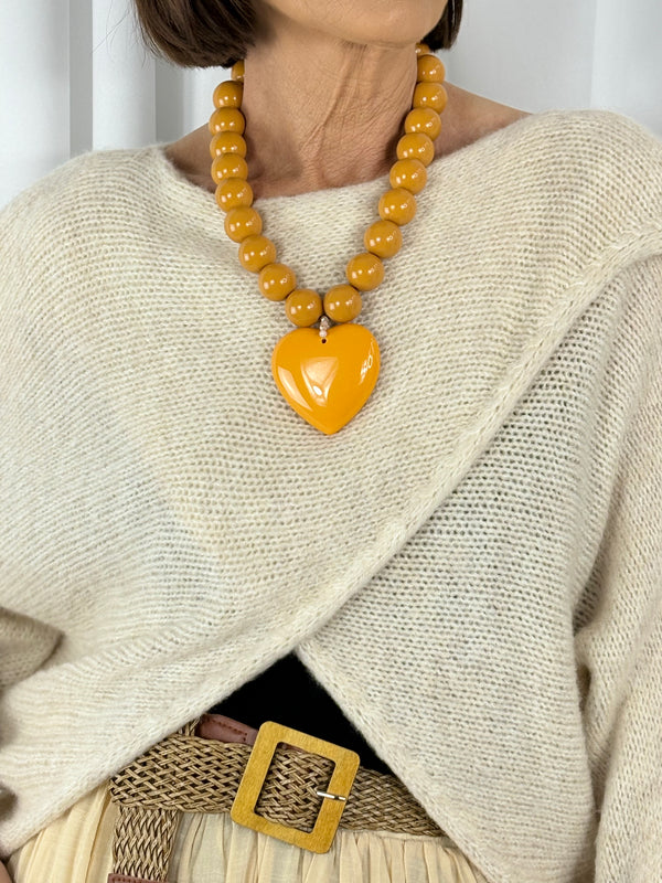 Beaded Heart Necklace in mustard - Bond Street Store