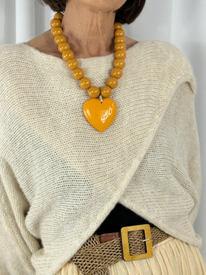 Beaded Heart Necklace in mustard - Bond Street Store