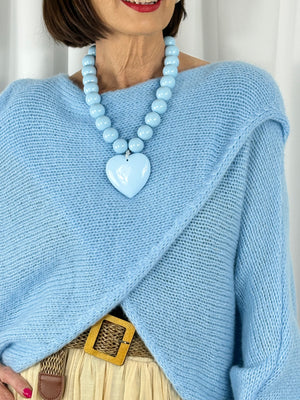 Beaded Heart Necklace in baby blue - Bond Street Store