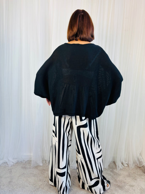 Tara Cross Knitwear Top in Black