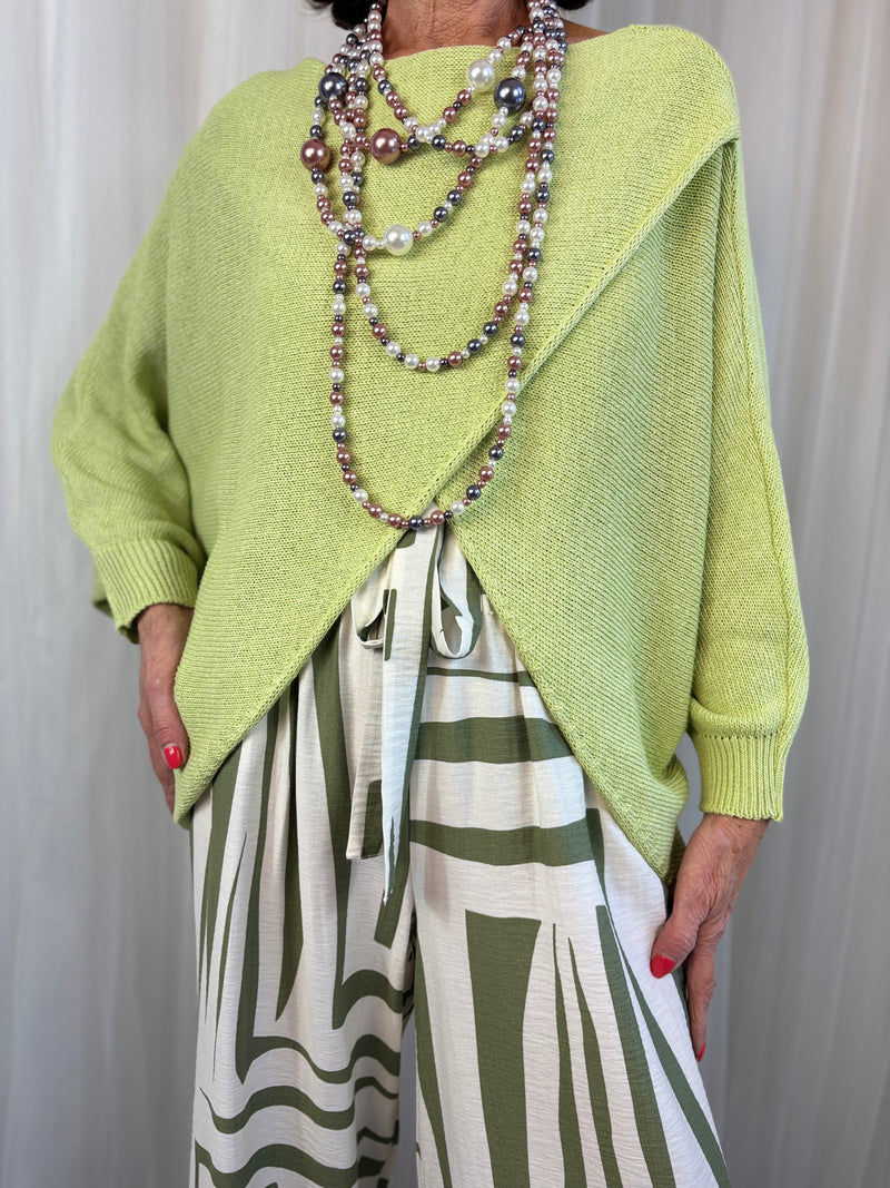 Tara Cross Knitwear Top in Pistachio